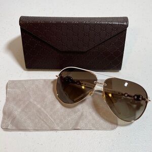 Gucci Gold and Brown Aviator Sunglasses